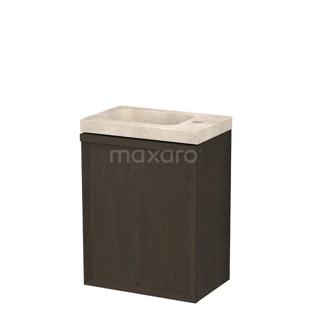 Modulo Plus Pico Toiletmeubel met wastafel | 40 cm Espresso eik Facet front Natuursteen TMW10-00980 Compact badkamermeubel met donkerhouten kast en beige wastafel, ideaal voor kleine badkamers, moderne uitstraling.