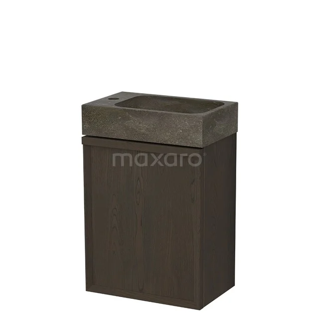 Modulo Plus Pico WC-Möbel mit Waschbecken | 40 cm Espresso Eiche Facettenfront Naturstein TMW10-00993 Kompakte Holz-Badmöbel mit dunkelbraunem Schrank und grauer Beton-Waschtischplatte, stilvoll und platzsparend.