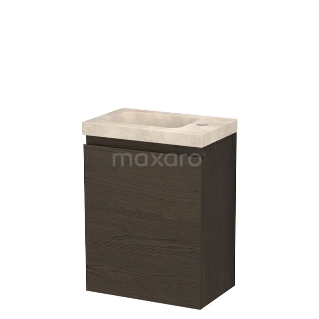 Modulo Plus Pico WC-Möbel mit Waschbecken | 40 cm Espresso Eiche Grifflose Front Naturstein TMW10-01024 Dunkles Holz-Badmöbel mit beigem Waschbecken, kompaktes Design, ideal für kleine Bäder.