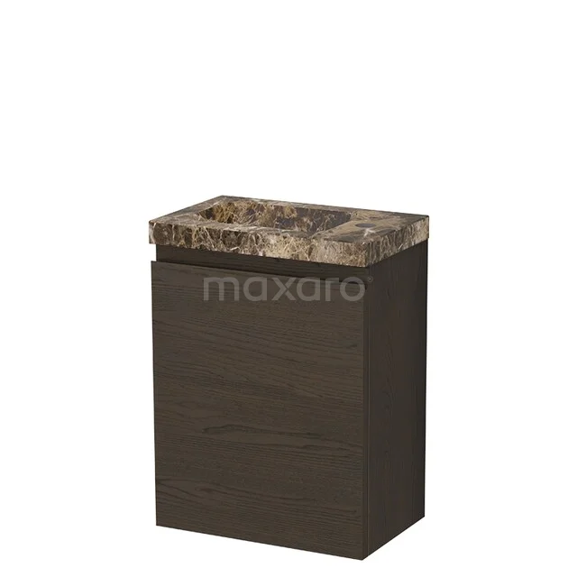 Toilet furniture with basins TMW10-01025 Bruine badkamermeubel met marmerlook wastafel, compacte vorm, ideaal voor modern ingerichte badkamers.
