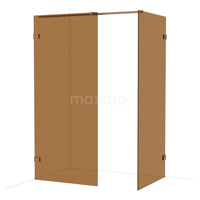 Diamond Walk-in shower | 90x90 cm Copper Bronsglas 2 fixed walls IDB0909329KP Bruin glazen douchewand met hoekopstelling, strak design, ideaal voor een stijlvolle badkamerinrichting.