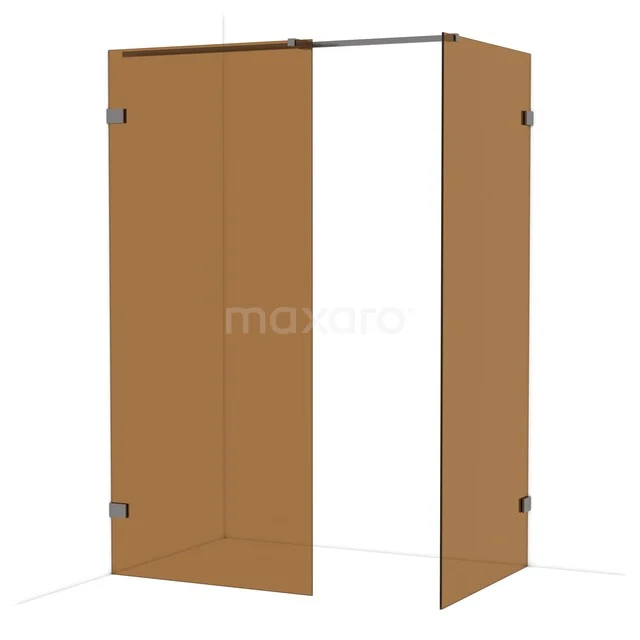 Diamond Walk-in shower | 90x90 cm Black metal Bronze glass 2 fixed walls IDB0909329ZM Brown shower wall in corner arrangement with glass panels, ideal for a stylish and modern bathroom design.
