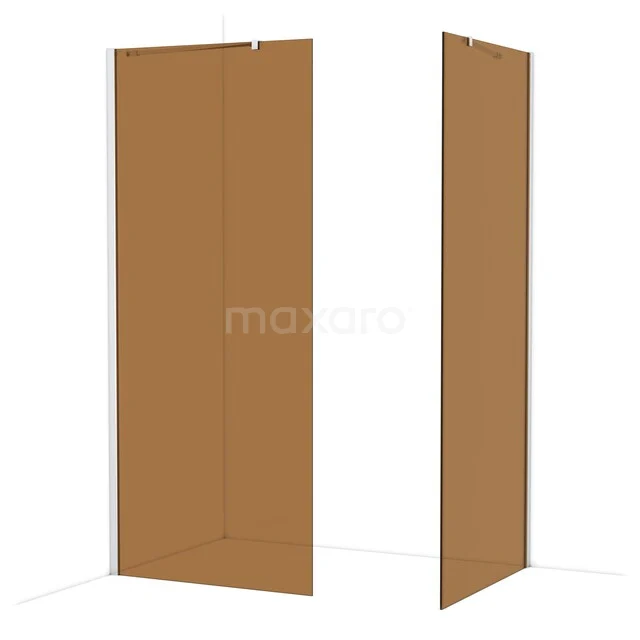 Matte goldene Duschwand in Eckaufstellung, elegantes Design, ideal als stilvolle Trennwand in einem modernen Badezimmer.