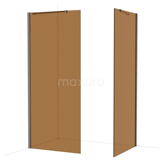 Diamond Walk-in shower | 90x90 cm Black metal Bronze glass 2 fixed walls IDB0909419ZM Brown glass shower wall with matte frame, modern bathroom style, part of the luxury Indoor series.
