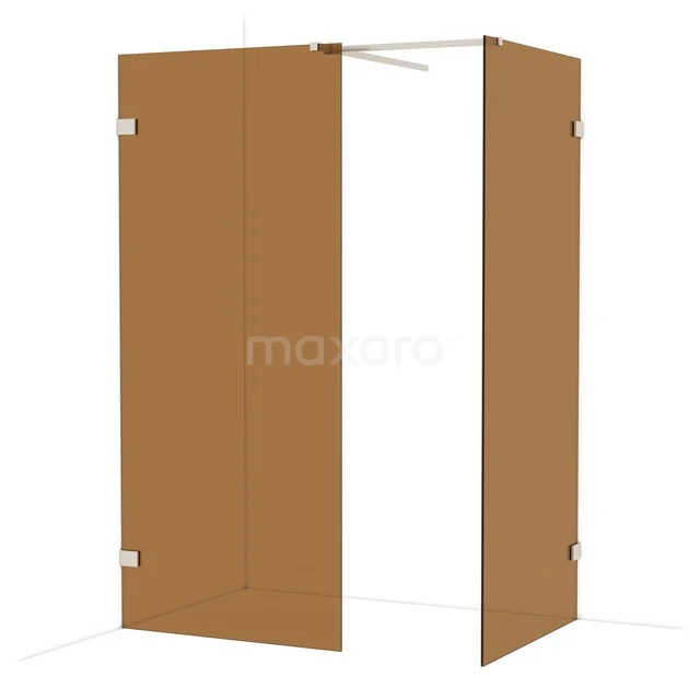 Diamond Walk-in shower | 90x90 cm Stainless steel Bronze glass 2 fixed walls IDB0909529BR Brown wooden shower wall, foldable design, ideal for a modern bathroom with natural accents.