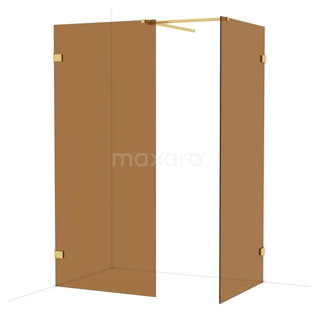 Diamond begehbare Dusche | 90x90 cm Gold 2 feste Wände IDB0909529GG Matte braune Duschwand, Eckaufstellung mit goldfarbenen Scharnieren, elegantes Design für ein modernes Badezimmer.
