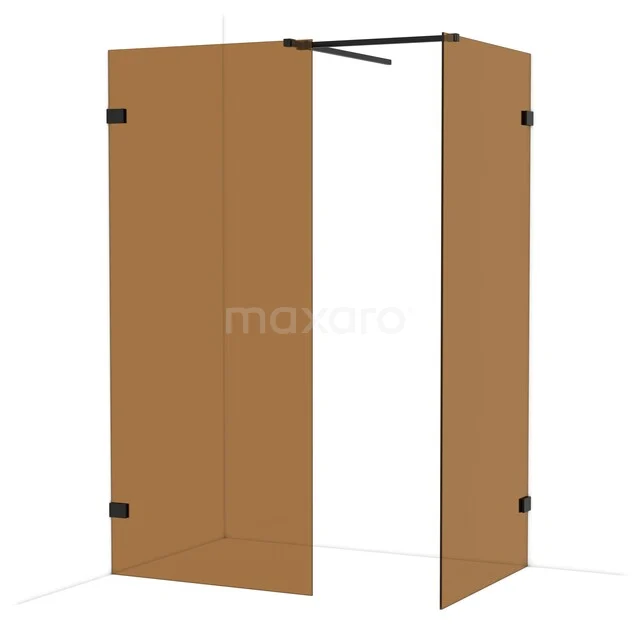 Diamond Inloopdouche | 90x90 cm Mat zwart Bronsglas 2 vaste wanden IDB0909529MB Bruine glazen douchewand met mat zwarte bevestiging, inklapbaar ontwerp, ideaal voor moderne badkamers.