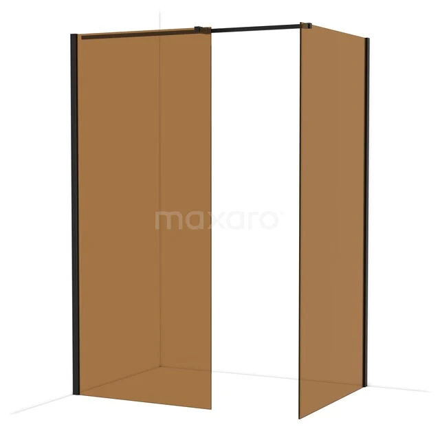Diamond Inloopdouche | 100x90 cm Mat zwart Bronsglas 2 vaste wanden IDB0910319MB Matglazen bruine douchewand met zwarte accenten, ideaal voor een stijlvolle en moderne badkamer met warme tinten.