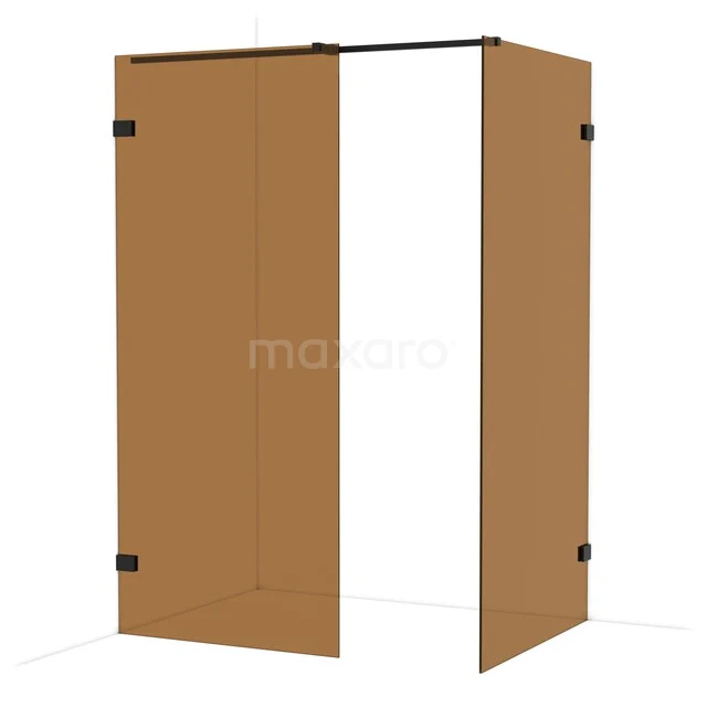 Diamond Walk-in shower | 100x90 cm Matte black Bronsglas 2 fixed walls IDB0910329MB Bronzen douchewand met zwarte accenten, hoekopstelling, modern design, ideaal als stijlvolle badkameroplossing.