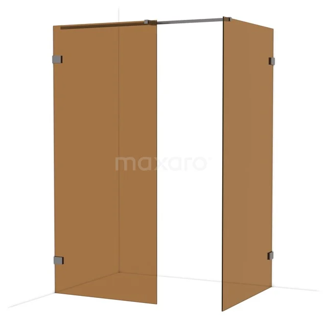Diamond Walk-in shower | 100x90 cm Black metal Bronze glass 2 fixed walls IDB0910329ZM Shower wall made of brown glass, minimalist design, ideal for modern bathrooms, with sturdy metal hinges.