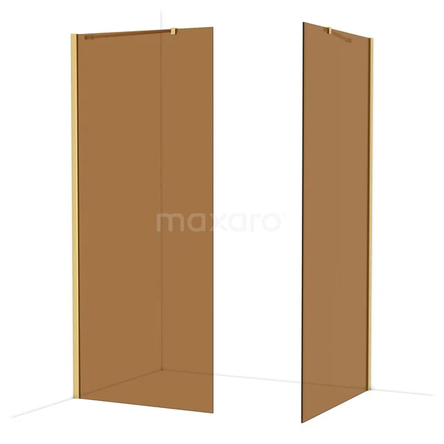 Diamond Walk-in shower | 100x90 cm Gold Bronze glass 2 fixed walls IDB0910419GG Mat gold-coloured walk-in shower screen made of tempered glass, modern design, perfect for a stylish bathroom decor.