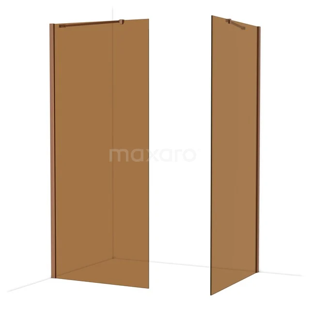 Diamond Walk-in shower | 100x90 cm Copper Bronze glass 2 fixed walls IDB0910419KP Shower wall with corner installation, matte gold, made of tempered glass. Elegant design for a modern bathroom.