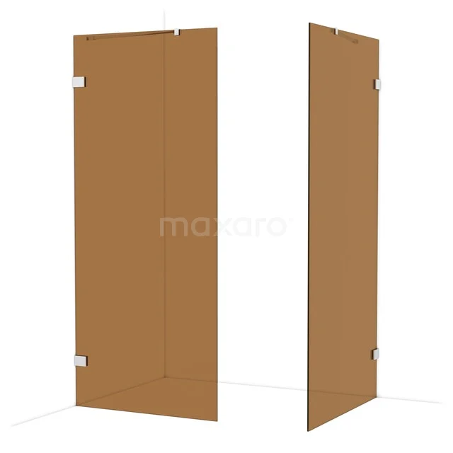 Diamond Walk-in shower | 100x90 cm Chrome Bronze glass 2 fixed walls IDB0910429C Brown glass shower wall, modern design, fixed and rotating panels, perfect for minimalist bathroom decor.