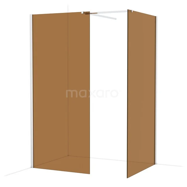 Douchewand set bronskleurig, mat glas, aluminium profiel, ideaal voor moderne badkamerinrichting.