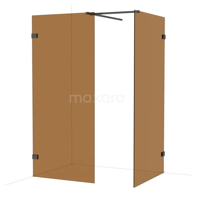 Diamond Walk-in shower | 100x90 cm Black chrome Bronze glass 2 fixed walls IDB0910529BC Brown glass shower wall with a matte finish, black fittings and hinged doors, ideal for a stylish bathroom design.
