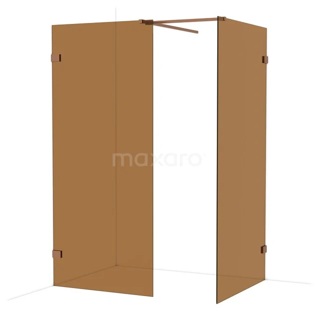 Brown glass shower wall with hinged doors, minimalist design, ideal for modern bathrooms.