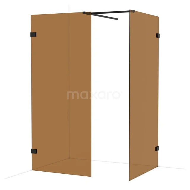 Diamond Walk-in shower | 100x90 cm Matte black Bronsglas 2 fixed walls IDB0910529MB Bruine inloopdouche van glas met mat zwarte scharnieren, modern ontwerp ideaal voor een stijlvolle badkamer.