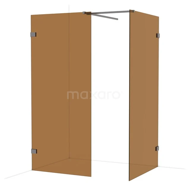 Diamond Walk-in shower | 100x90 cm Black metal Bronze glass 2 fixed walls IDB0910529ZM Brown glass shower wall with corner setup, minimalist design and stainless steel support bar, perfect for modern bathrooms.