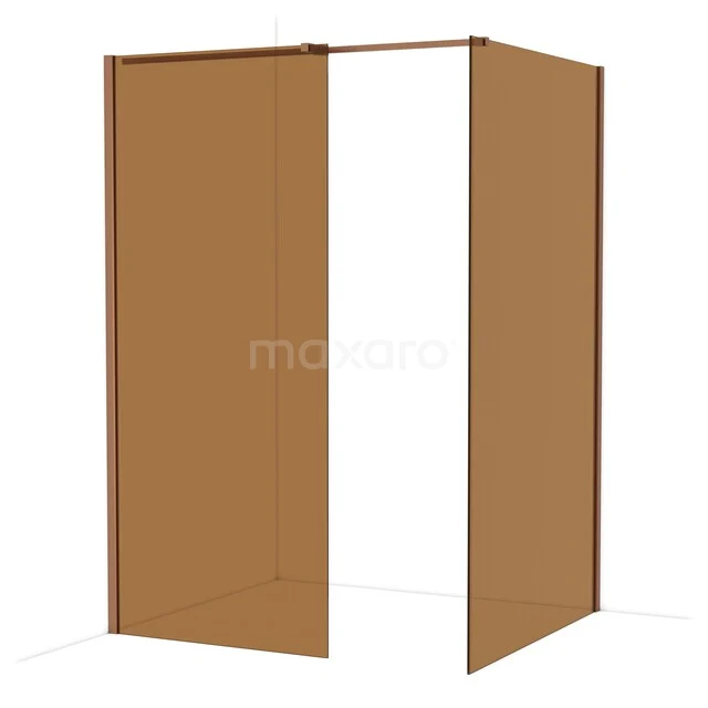 Diamond Walk-in shower | 120x90 cm Copper Bronze glass 2 fixed walls IDB0912319KP Brown glass shower wall with corner setup, modern design, ideal for a stylish bathroom.