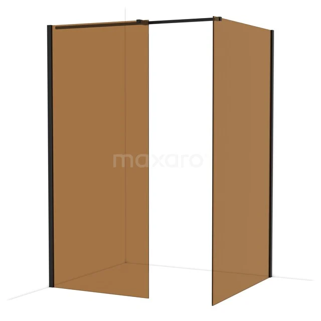 Diamond Walk-in shower | 120x90 cm Matte black Bronsglas 2 fixed walls IDB0912319MB Bruine glazen douchewand met zwarte lijnen, modern design, ideaal voor een stijlvolle en functionele badkamer inrichting.