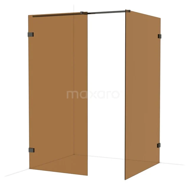 Diamond Walk-in shower | 120x90 cm Black chrome Bronsglas 2 fixed walls IDB0912329BC Matglazen hoekdouchewand in bronskleur met zwarte scharnieren, modern design voor een stijlvolle badkamerinrichting.