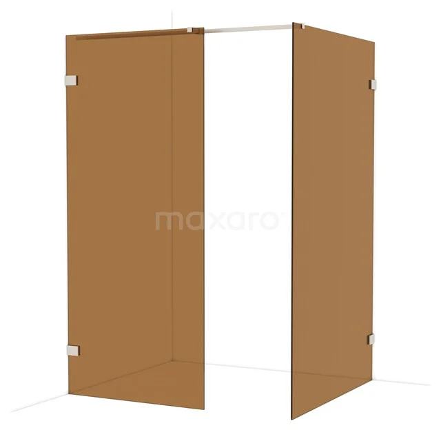 Diamond Walk-in shower | 120x90 cm Stainless steel Bronze glass 2 fixed walls IDB0912329BR Brown glass shower wall with a hinged door, sleek design and gold-coloured hinges, ideal for a modern bathroom.