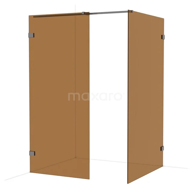 Diamond Walk-in shower | 120x90 cm Black metal Bronze glass 2 fixed walls IDB0912329ZM Bronze glass shower wall, double-sided, corner installation, modern design with a matte black frame, ideal for any stylish bathroom.