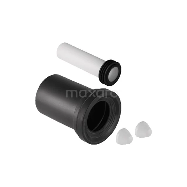 Schwarze Siphonadapter aus Kunststoff mit weißem flexiblen Anschluss, ideal für die Installation in modernen Badmöbeln.