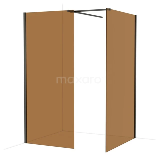 Diamond Walk-in shower | 120x90 cm Black chrome Bronsglas 2 fixed walls IDB0912519BC Bruine glazen douchewand met mat zwart frame, moderne afwerking, ideaal voor een stijlvolle en open badkamerindeling.