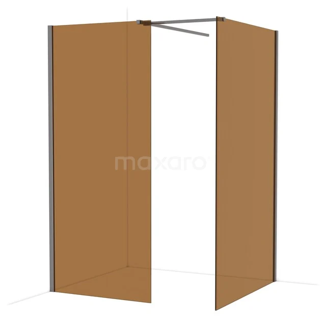 Diamond Walk-in shower | 120x90 cm Black metal Bronsglas 2 fixed walls IDB0912519ZM Bruine inloopdouche met glaswanden en mat zwarte profielen, ideaal voor een moderne badkamerstijl.