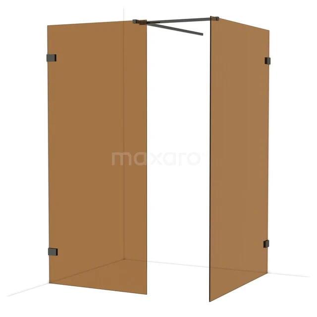 Brown glass shower wall, four-part with matte black profiles, ideal for a modern bathroom.