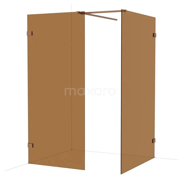 Diamond Walk-in shower | 120x90 cm Copper Bronze glass 2 fixed walls IDB0912529KP Brown glass shower wall with matte finished panels and minimalist design for a stylish bathroom.