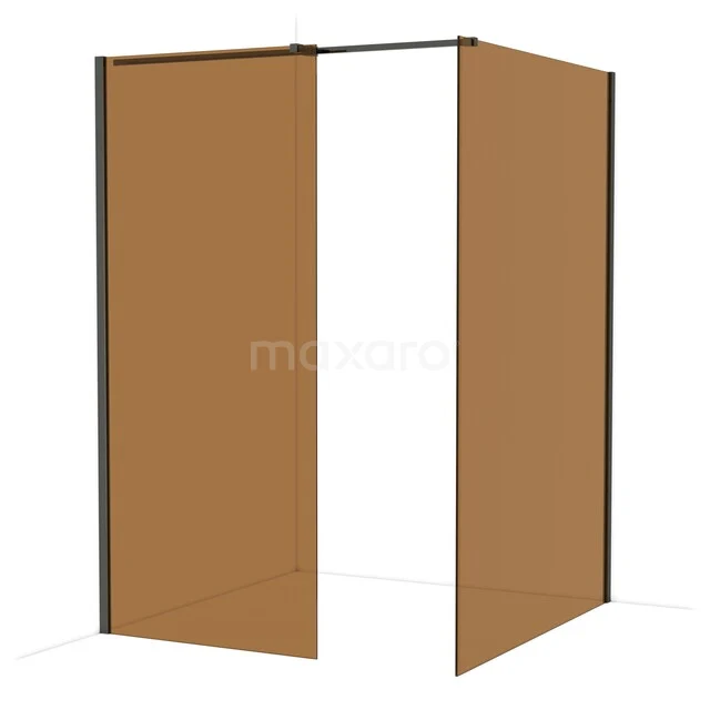Diamond Walk-in shower | 140x90 cm Black chrome Bronze glass 2 fixed walls IDB0914319BC Brown glass shower wall with black frame, modern design, ideal as a stylish addition to the bathroom decor.