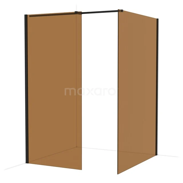 Diamond Walk-in shower | 140x90 cm Matte black Bronze glass 2 fixed walls IDB0914319MB Brown corner shower wall with minimalist design, aluminium profile and frosted glass, ideal for a stylish bathroom decor.