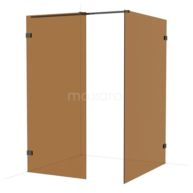 Diamond Walk-in shower | 140x90 cm Black chrome Bronze glass 2 fixed walls IDB0914329BC Brown glass shower screen with matte black hinges, modern design, ideal for a stylish bathroom decor.