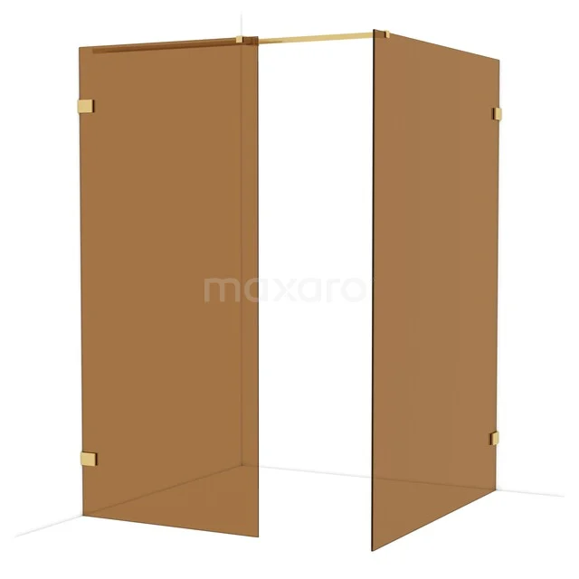 Diamond Walk-in shower | 140x90 cm Gold Bronze glass 2 fixed walls IDB0914329GG Brown glass shower wall with gold-coloured hinges, modern appearance; ideal for stylish bathrooms.