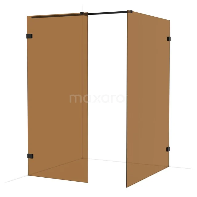 Diamond Walk-in shower | 140x90 cm Matte black Bronze glass 2 fixed walls IDB0914329MB Matte brown shower wall set made of glass with black accents, minimalist design, ideal for modern bathrooms.