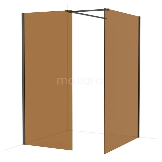 Diamond Walk-in shower | 140x90 cm Black chrome Bronze glass 2 fixed walls IDB0914519BC Brown Room Divider - Modern, brown partition wall for the bathroom, sleek design panels with a black metal frame.