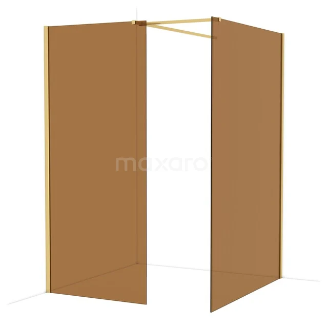 Diamond Walk-in shower | 140x90 cm Gold Bronze glass 2 fixed walls IDB0914519GG Bronze shower cabin, minimalist design, glass panels with gold accents for stylish bathroom decor.