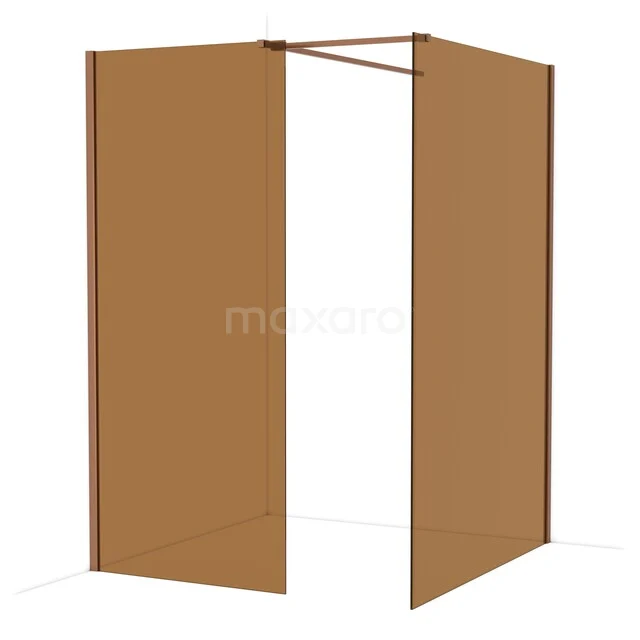 Diamond Walk-in shower | 140x90 cm Copper Bronze glass 2 fixed walls IDB0914519KP Brown glass shower wall, minimalist design, ideal for a modern bathroom with warm tones.