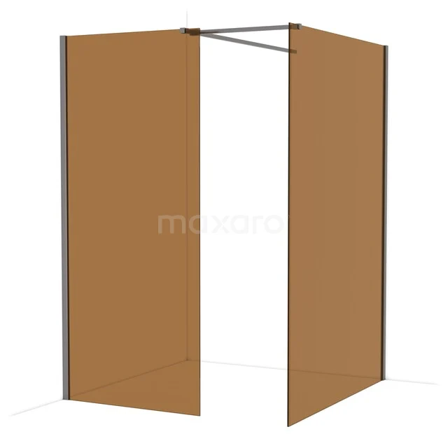 Diamond Walk-in shower | 140x90 cm Black metal Bronze glass 2 fixed walls IDB0914519ZM Brown walk-in shower screen made of glass with black profiles, stylish and durable design, perfect for a modern bathroom.