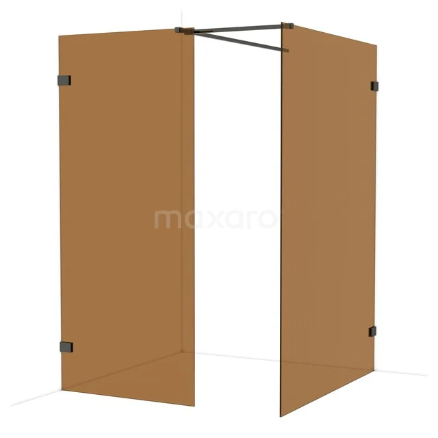 Diamond Walk-in shower | 140x90 cm Black chrome Bronze glass 2 fixed walls IDB0914529BC Brown glass shower screen with hinged doors, minimalist design, ideal for a stylish and modern bathroom decor.