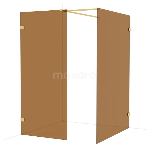 Diamond Walk-in shower | 140x90 cm Gold Bronze glass 2 fixed walls IDB0914529GG Brown glass shower wall with gold hinges, minimalist design for modern bathrooms.