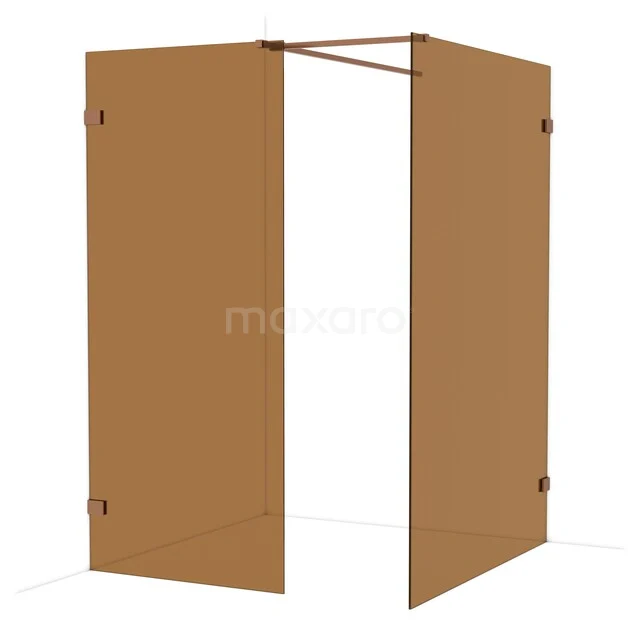 Diamond Walk-in shower | 140x90 cm Copper Bronze glass 2 fixed walls IDB0914529KP Brown glass shower wall with a matte finish, modern design for a stylish bathroom layout.