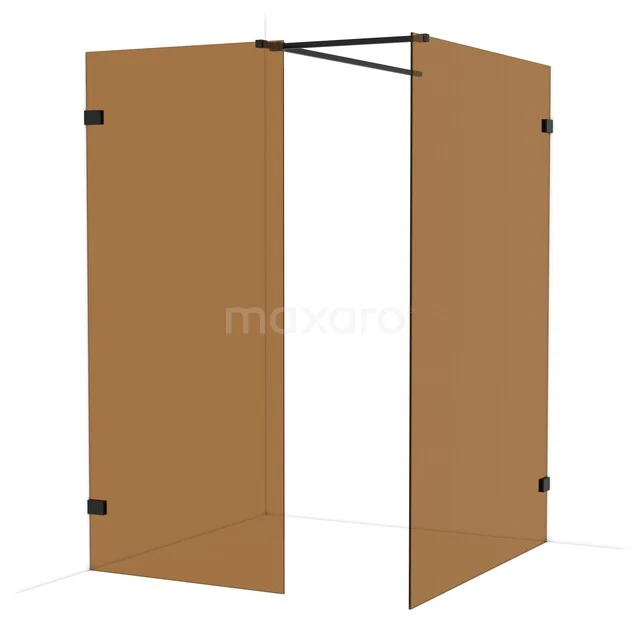 Bruine glazen douchewand met zwarte scharnieren, perfect voor een moderne badkamer. Gemaakt van hoogwaardig getint glas.