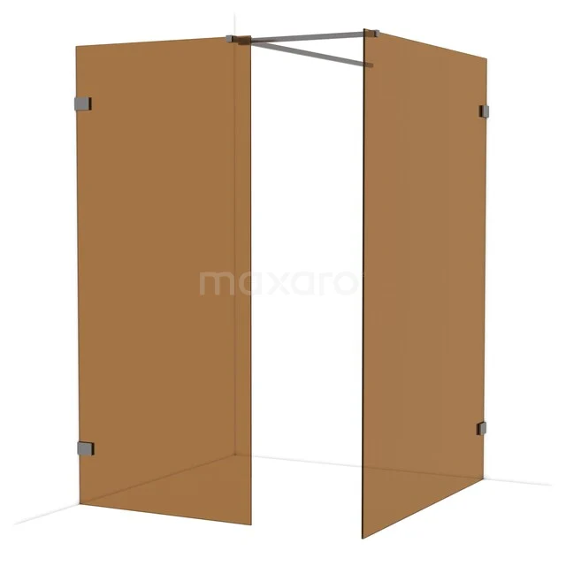 Diamond Walk-in shower | 140x90 cm Black metal Bronsglas 2 fixed walls IDB0914529ZM Bruine glazen douchewand met metalen steun, minimalistisch design. Perfect voor een stijlvolle en praktische badkamerinrichting.