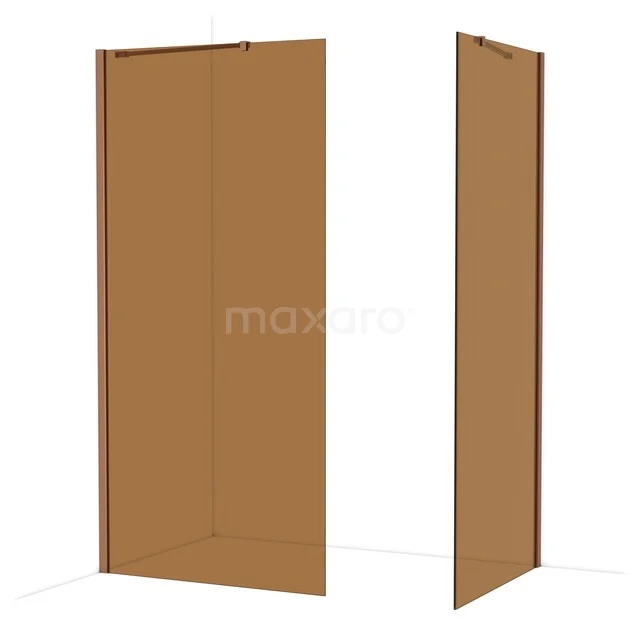Diamond Walk-in shower | 100x90 cm Copper Bronze glass 2 fixed walls IDB1009419KP Brown glass shower wall, sleek design, ideal for a modern bathroom, with sturdy profiles and minimalist appearance.
