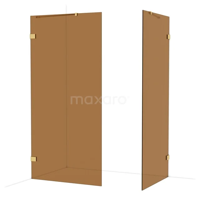 Diamond Walk-in shower | 100x90 cm Gold Bronze glass 2 fixed walls IDB1009429GG Shower wall set made of clear glass with matte bronze accents, stylish and modern design for a luxury bathroom.