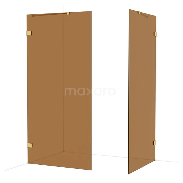 Diamond Walk-in shower | 100x100 cm Gold Bronze glass 2 fixed walls IDB1010429GG Brown glass shower screen made of tempered glass, modern design, ideal for a stylish bathroom decor.