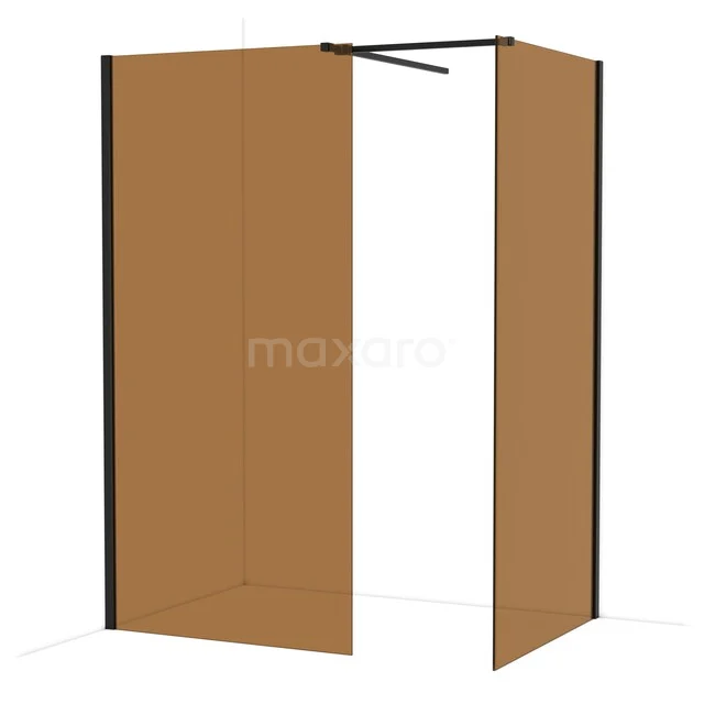 Diamond Inloopdouche | 100x100 cm Mat zwart Bronsglas 2 vaste wanden IDB1010519MB Matglazen douchewand in warme bronskleur met zwart metalen frame, ideaal voor een moderne en stijlvolle badkamer inrichting.